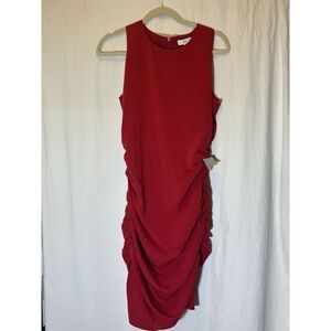NSR - Flattering Side Ruched Asymmetrical‎ Tank Dress Red Large NWT V20